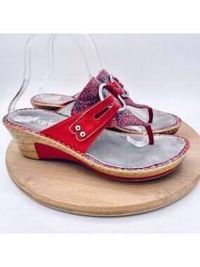 Alegria Sandals Womens 9.5 Red Leather Lola Wedge Comfort Artsy Boho